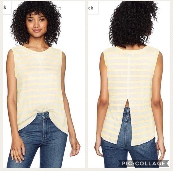 Bb Dakota Nwt Open Slit Sleeveless 100% Linnen Tunic Yellow White Tank Top Xs